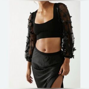 Free People Flutter by Crop Bandage Top 3D Butterfly Netted Sleeve Blouse xs